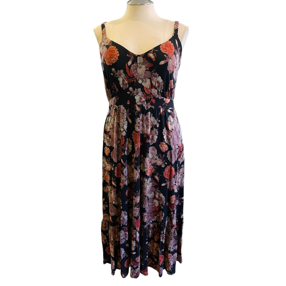 torrid Black Floral Maxi Dress with Pink and Orange Accents